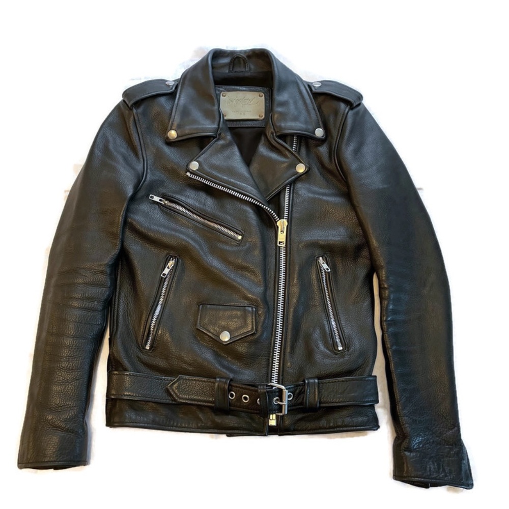 Women’s Black Leather Biker Jacket with Belt - Unbranded
